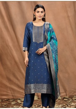 Navy Blue Silk Designer Suit 